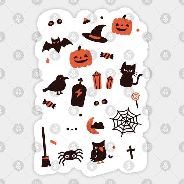 Cute Halloween Witch and Candy Pattern Sticker by rustydoodle